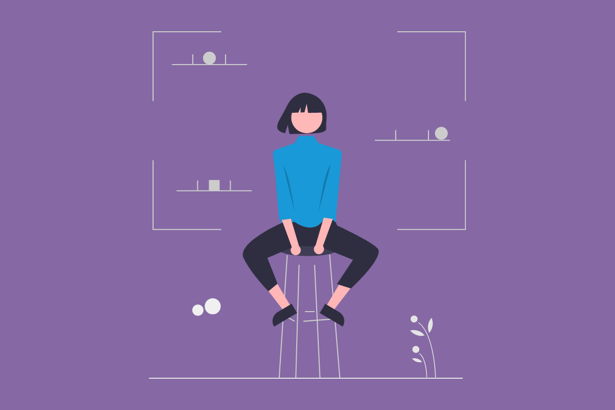 Illustration of a woman sitting on a stool.