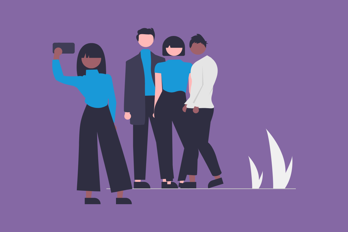 Illustration of people taking a group selfie
