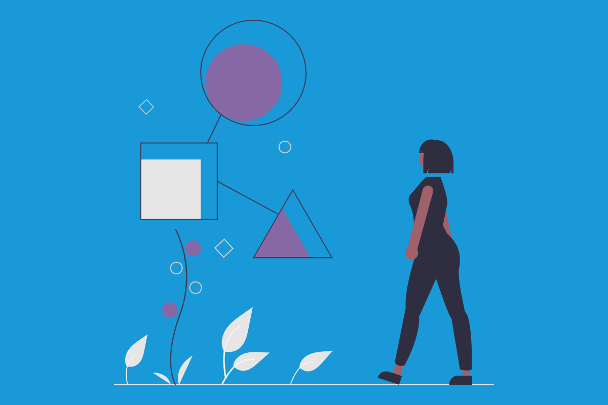 When Is the Right Time for Digital Transformation?: Illustration of a woman standing next to a plant made of circles and squares.