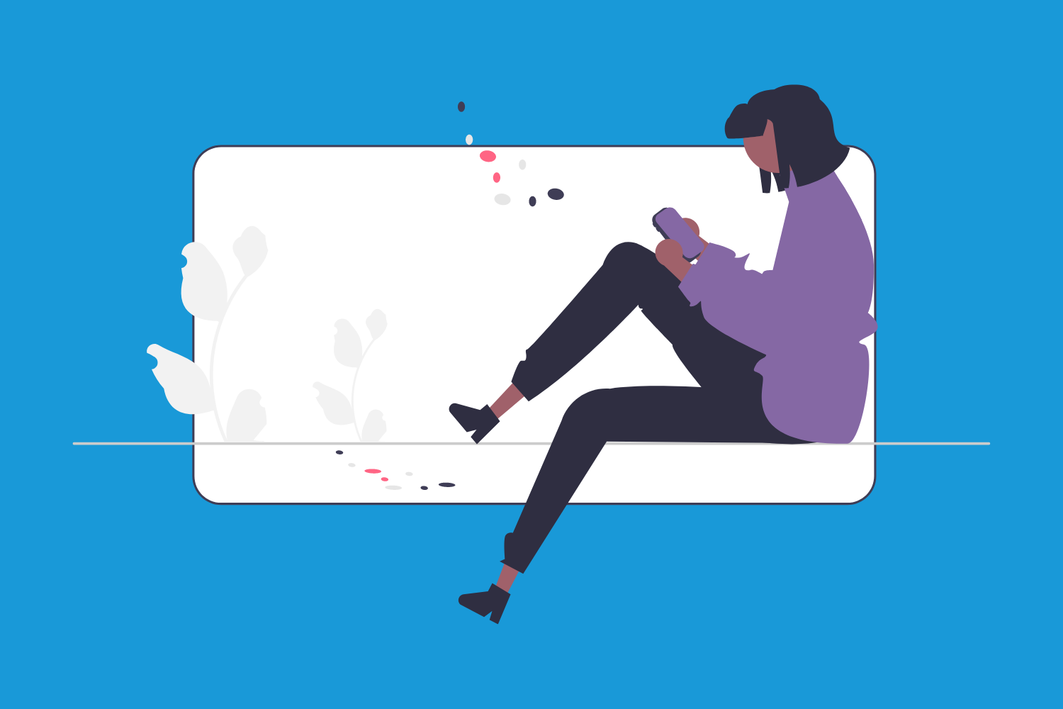 The Stages of Mobile App Development: Illustration of a woman sitting with a mobile phone.